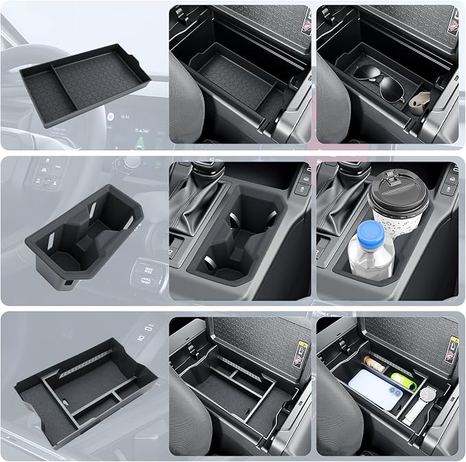 BIBIBO 3Pack for 2026 Toyota RAV4 Center Console Organizer 2026 Toyota RAV4 Console Armrest Tray+Cup Holder +Armrest Box Bottom Silicone Mat 2026 RAV4 Insert Organizer 2026 RAV4 Accessories