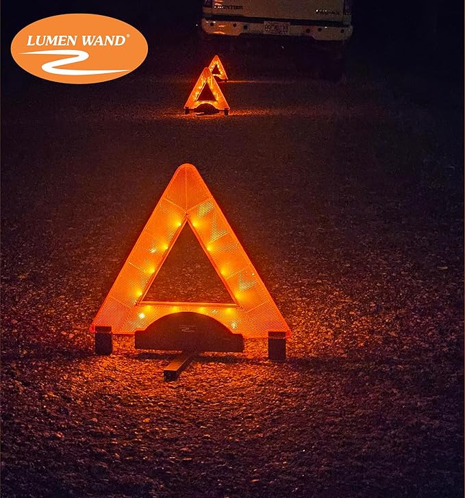 Lumen Wand Reflective Warning Triangle with LED Lights for Road Safety Metal Base | Internal LED with External Reflectors Emergency Triangle for Vehicle Breakdown Pack of 12