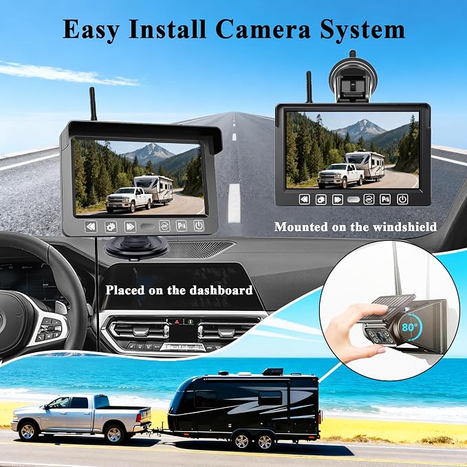 Magnetic Wireless Backup Camera, LASTBUS Solar Portable Truck Trailer Rear View Camera + 5" 1080P HD Monitor No Wiring Waterproof Night Vision Backup Camera System for Car RV Camper 5th Wheels