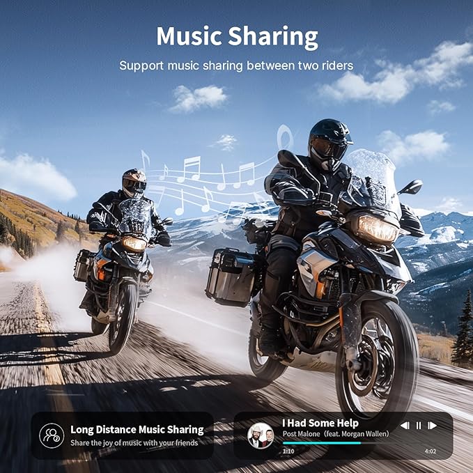 Fodsports T1 Motorcycle Bluetooth Intercom V5.4 with Music Share, One-Click Switching for 3 Functional Modes, 2-Way Helmet Communication Systems, FM/5 Stickers/Noise Cancellation/Stereo Music, 2 Pack