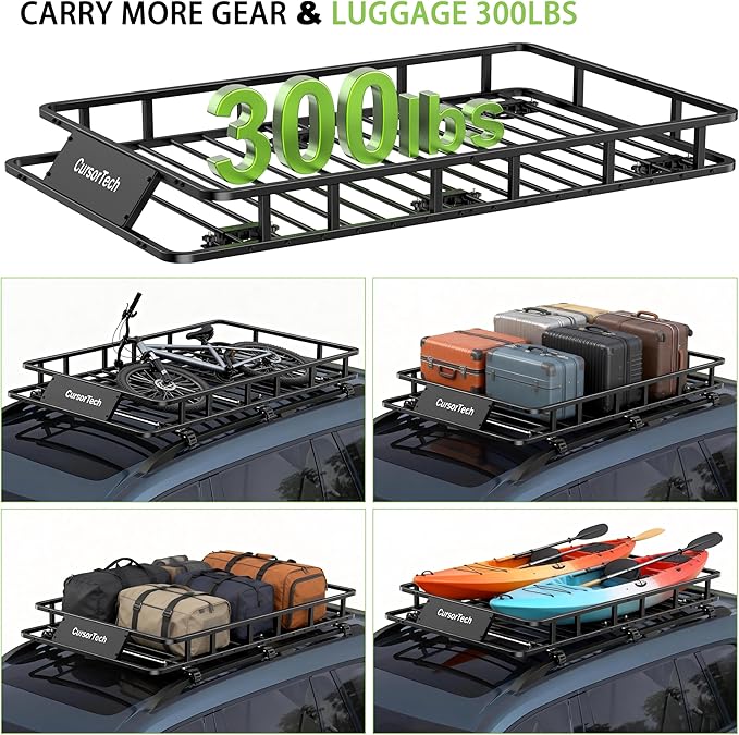 Roof Rack Basket 64" x 39" Heavy Duty Rooftop Cargo Basket 300 lbs Capacity Steel Roof Rack Cargo Baskets Luggage Holder Rack for SUV Truck Car Travel Camping Storage