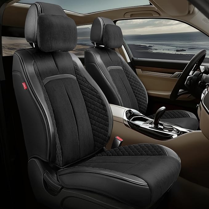 Auto Dynasty Car Seat Covers Full Set, Automotive Seat Covers for Cars Breathable Waterproof, Universal Anti-Slip Car Interior Protectors Compatible Airbag Fit Most Cars, Black, Voris Series