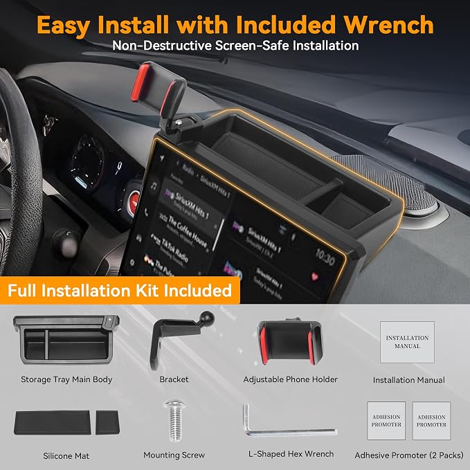 Phone Holder Dash Organizer Fit for Toyota Tacoma 2024-2026 | Fit for Toyota 4Runner 2025-2026 14 in screen, 360 Degree behind screen storage tray, not fit for 8 in screen