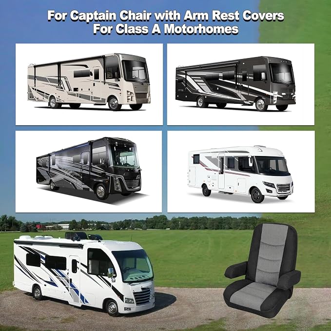 RV Seat Covers for Captains Chairs 2 Pack Class A Motorhome Seat with Arm Rest Covers Universal Fit Non-Slip Breathable Mesh Knit Gray