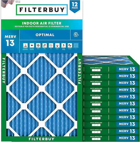 Filterbuy 12x24x1 Air Filter MERV 13 Optimal Smoke & Allergy Defense (12-Pack), Electrostatic Pleated HVAC AC Furnace Filters Replacement (Actual Size: 11.50 x 23.50 x 0.75)