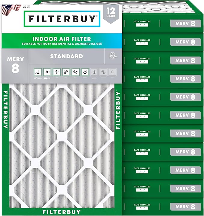 Filterbuy 14x30x2 Air Filter MERV 8 Essential Dust & Allergy Defense (12-Pack), Electrostatic Pleated HVAC AC Furnace Filters Replacement (Actual Size: 13.50 x 29.50 x 1.75)