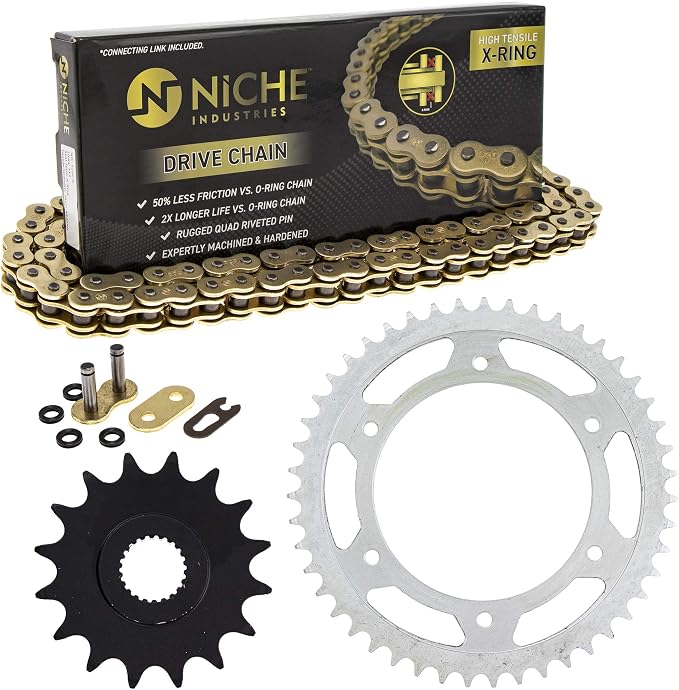 NICHE Drive Sprocket Chain Combo for BMW F650GS Dakar G650GS Serato F650 Front 16 Rear 47 Tooth 520V-X X-Ring 112 Links
