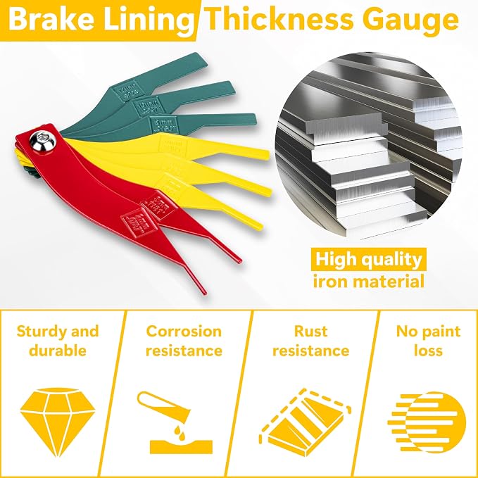 ecocstm 5 Pack 8 PCS Brake Lining Thickness Gauges, Brake Pad Measuring Tool, Color Coded Brake Pad Gauge with Metric & SAE Size, Brake Resetting Gauge Tool, for Quickly Measuring Disc and Drum