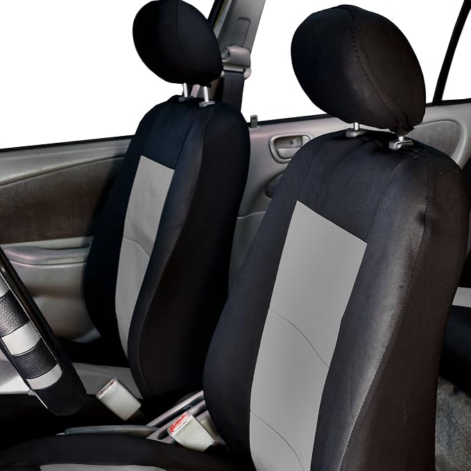 FH Group FB085114 +F11306 Premium Waterproof Seat Covers (Gray) Full Set – Universal Fit for Cars Trucks & SUVs