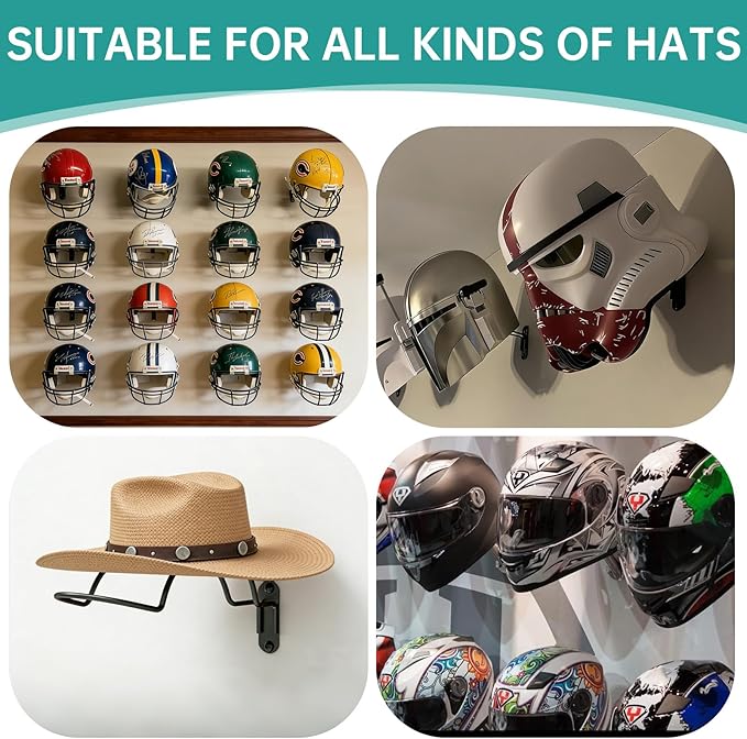 4 Pcs Wall Mounted Helmet Rack Storage Display Rack Hanger, Motorcycle Helmet Holder for Equestrian/Baseball/Iron Man/Scout Trooper/HockeyHelmet（No Helmet）