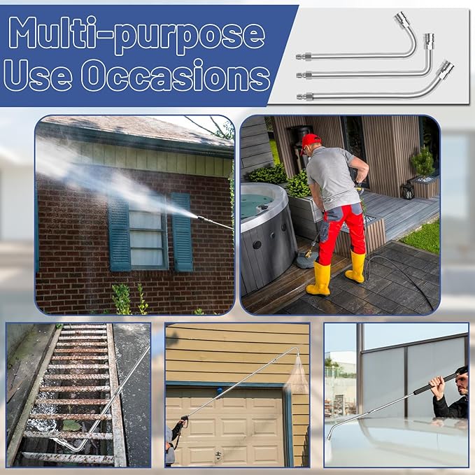 120" Pressure Washer Extension Wand,2 Pack 60 Inch Stainless Steel Power Washer Wand Extension-Pressure Washer Accessories with 30°/90°/120°Curved Rods,6 Nozzle Tips- 1/4" Quick Connect,4000 PSI