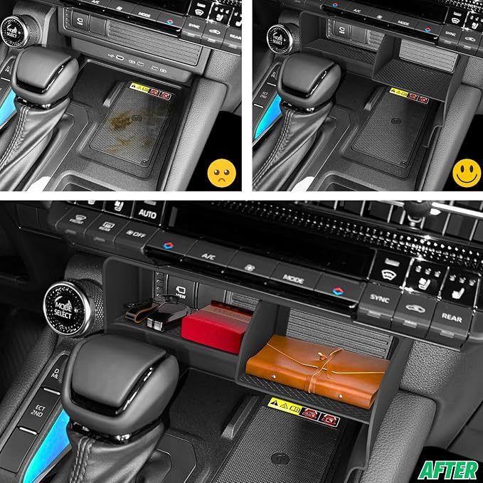 2Pcs Center Console Organizer Fit for 2026 2025 2024 Toyota Land Cruiser 250 Prado - Wireless Charging Pad & Central Control Secondary Storage Box Insert Divider Cubby Drawers Interior Accessories