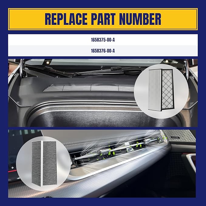 Air Filter for Tesla Model Y 20-24 Cabin Air Filter Replace 1658375-00-A 1658376-00-A Air Intake Filter with Activated Carbon, 4 Pack, Not Fit for Tesla Model Y Long Range RWD 2021