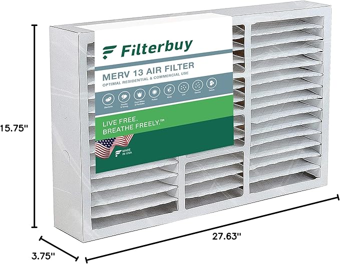 Filterbuy 15.75x27.63x3.50 Air Filter MERV 13 Optimal Smoke & Allergy Defense (1-Pack), Pleated HVAC AC Furnace Filters for AprilAire Space-Gard 104 & 2140 (Actual Size: 15.69 x 27.56 x 3.50)
