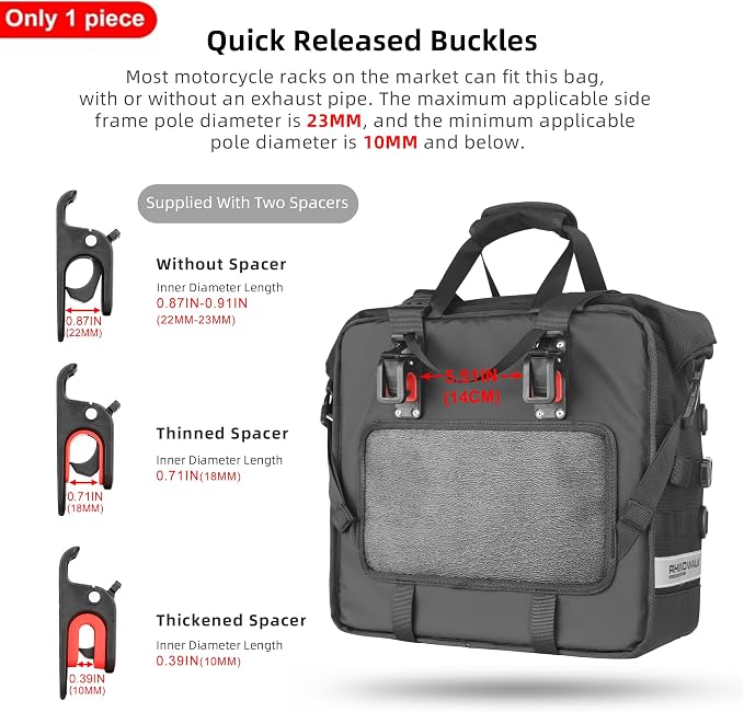 Waterproof Motorcycle Saddle bag Luggage Bag Quick Release Motorcycle Side Bag 25L Fits Most Adventure and Sports Bike Motorbike Racks (Black, 1 pcs)