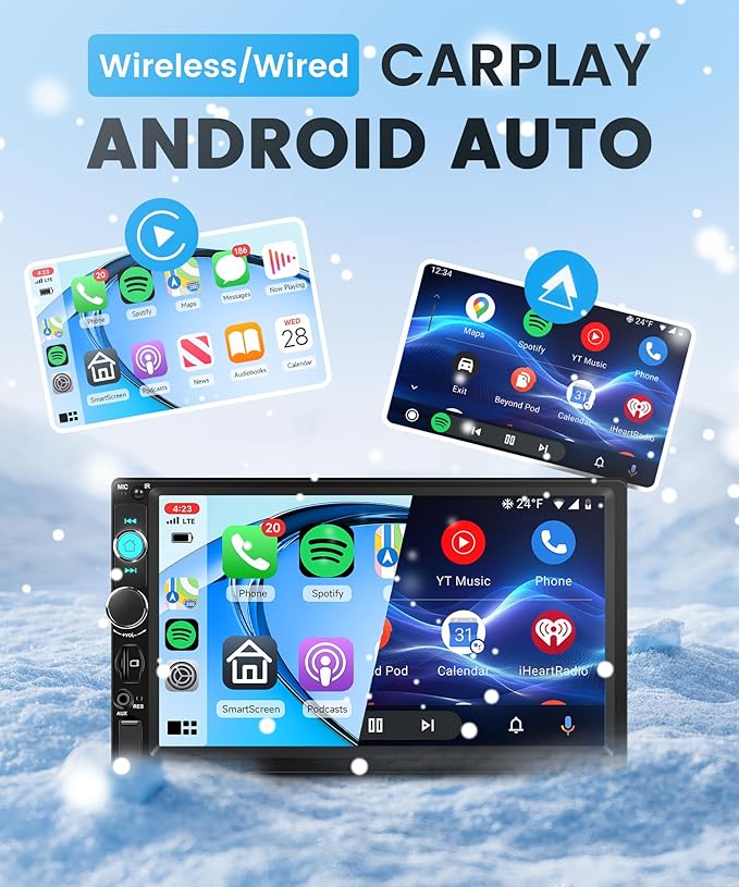 Rimoody 7 Inch Single Din Wireless CarPlay Touchscreen Car Stereo, 1 Din Car Radio with Wireless Android Auto Yo-u-Tu-be Video Bluetooth FM Radio SWC EQ Mirror Link Car Player Rear View Camera