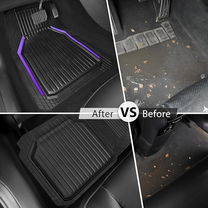 CAR PASS Heavy Duty Rubber Floor Mats for Car, Waterproof Liner Deep Dish Car Mats Full Sets, Universal Trim to Fit for SUV Truck Sedans Vans, All Weather Automotive Floor Mats 3pcs, Black Purple