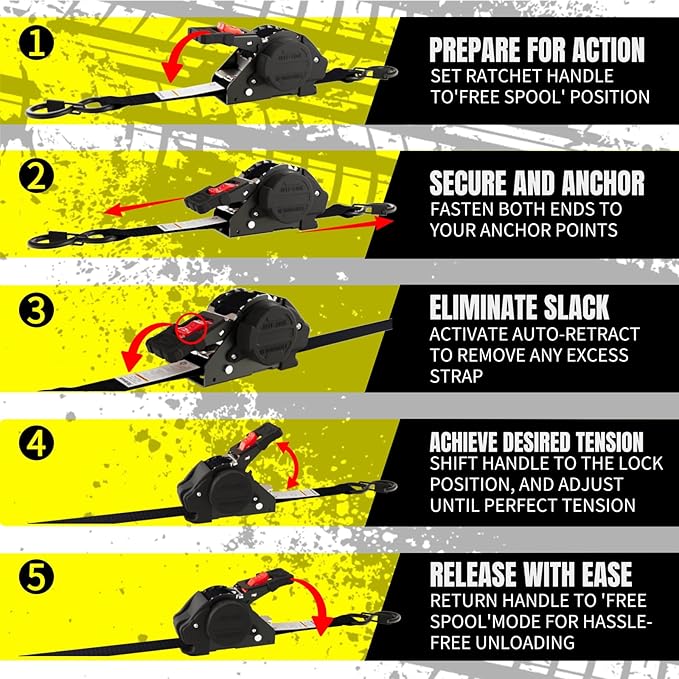Retractable Ratchet Straps 1'' x 12 ft Tie Downs Automatic Ratchet Straps 1760lb Break Strength for ATV,Trailer,Motorcycle,Scooter,Pickup Truck,UTV,Kayak(Black Red,4 Pack)