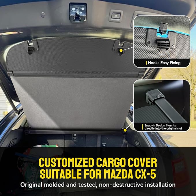 Cargo Cover for Mazda CX5 2017-2026, Retractable Trunk Cover Anti-Peeping Privacy Shade for 2025 2026 Mazda CX5