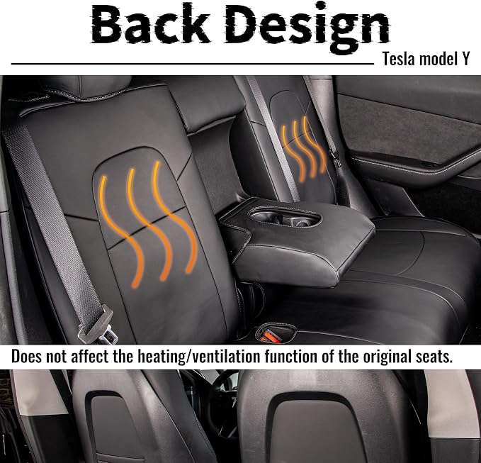 Nappa Leather Car Seat Covers Fit for Tesla Model Y 2017 2018 2019 2020 2021 2022 2023 2024, Soft and Comfortable, Easy to Clean.Reserved Seat Belt Hole-Black