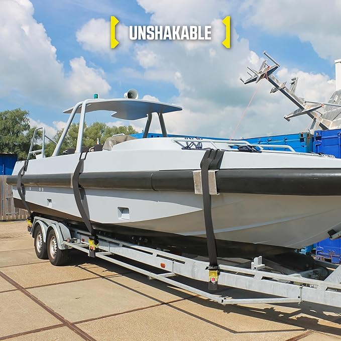 DC Cargo Mall Boat Retractable Ratchet Strap Heavy Duty Gunwale Kit & Transom Tie Down Straps & Heavy-Duty 2" x 38" Straps for Secure Boat or Jet Ski Trailer Transport - 2500 lbs Break Strength