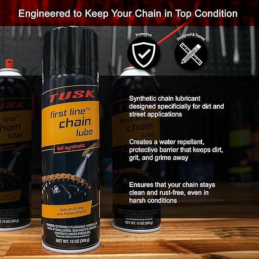 Tusk First Line Synthetic Chain Lube 13 oz (2 Pack) – O-Ring Safe, High-Performance Motorcycle, ATV, UTV Chain Lubricant – Long-Lasting, Weather Resistant