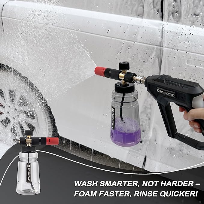 Raincovo Foam Cannon Wide Mouth for Pressure Washer, Thick Snow Foam Lance for Car Wash, Additional 1.1mm Orifice Nozzle, Pressure Washer Nozzles Tips Set, 7 Pack
