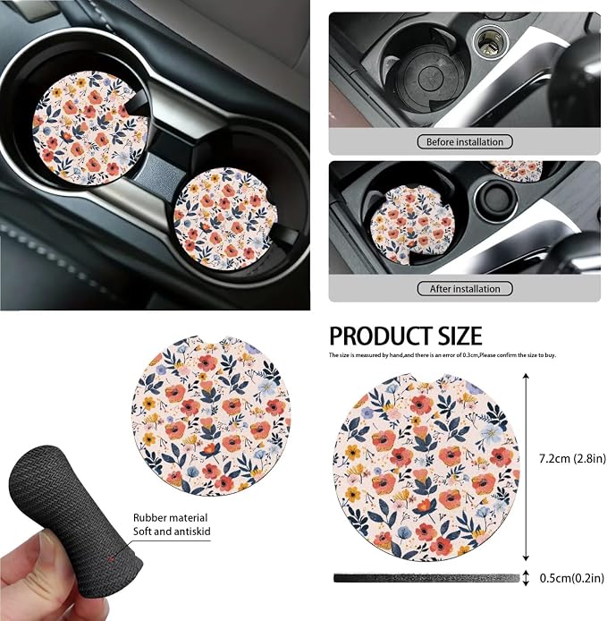 Flower Print Car Seat Cover Sets for Women Full Set, Universal Front and Rear Split Bench Seat Cover with Steering Wheel Cover Safety Belt Pads Garbage Bag Car Air Vent Organizer