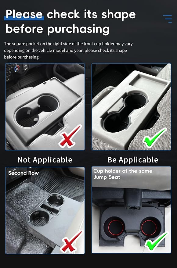 auovo Trims for Ford F150 2015-2023 & F250 F350 F450 2017-2023 (40/20/40 Jump Seat Only) 3D Cup Holder Insert Liners & Front Center Seat Headrest Organizer