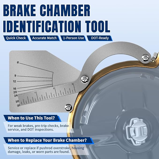 Craimil Brake Chamber Identification Tool, Air Brake Stroke Gauge, Fits Type 6-36 Clamp Chamber, Accurate Measurement, Labor Saving Design for Truck Drivers & Repair Staff, Silver