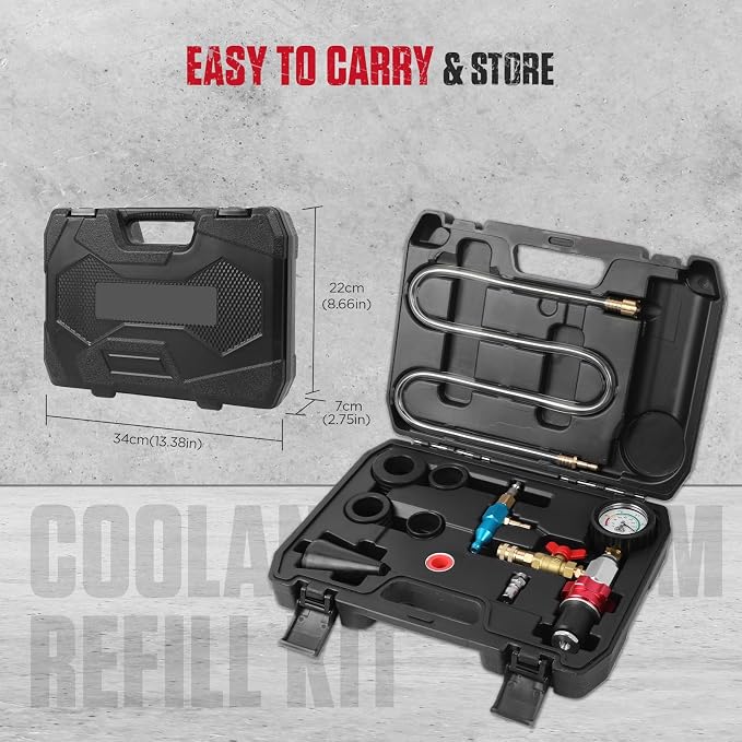 Coolant Vacuum Refill Kit Quick Vacuum Coolant Fill Kit with 5 Universal Adapters, Pressure Gauge, 41 in Fill Hose & 2 Quick Connectors for Most Vehicles