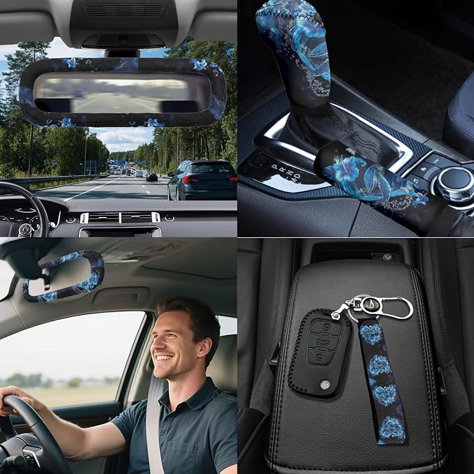 Ocean Turtle Car Seat Covers Full Set of 18 Universal Car Interior Accessories Full Set Blue Sea Turtle Car Headrest Covers Seat Auto Seat Belt Pads Cover Car Trash Can,Easy to Install