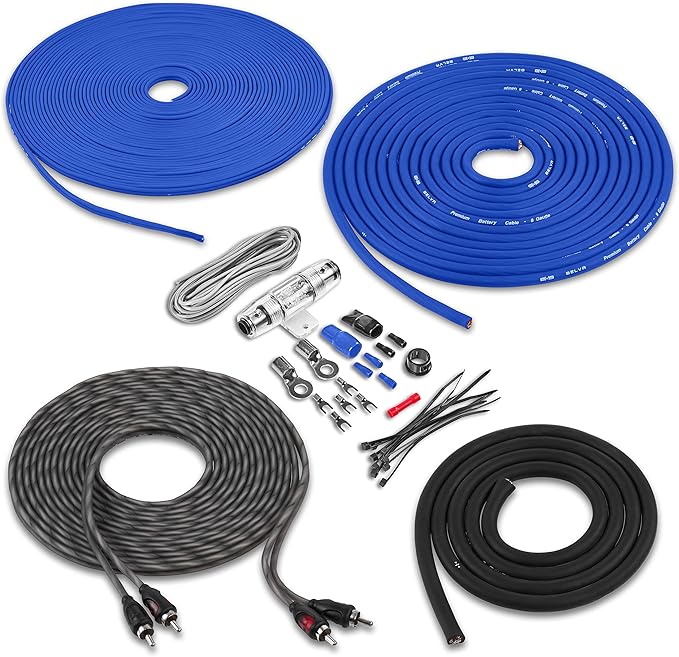 Belva True 8 Gauge AWG Premium CCA Complete Amplifier Wiring Kit with OFC 2-Channel RCA Cable - BAK82BL Blue