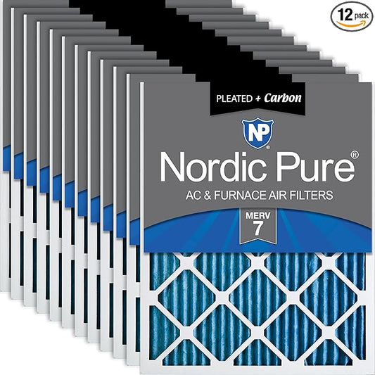 Nordic Pure 18x24x1 (Actual Size: 17 1/2 x 23 1/2 x 3/4) Pleated Air Filters MERV 7 Plus Carbon 12 Pack