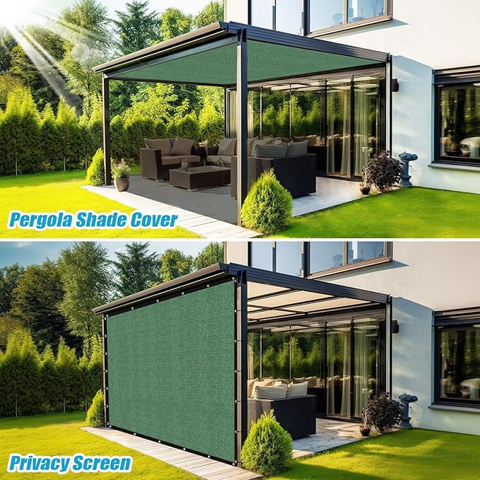Amagenix 90% Pergola Shade Cover 9' X 11' Sun Shade Cloth with Grommets for Outdoor Garden Patio Porch, Commercial Grade 200 GSM - Cable Zip Ties Included (We Customized) GN108, Green