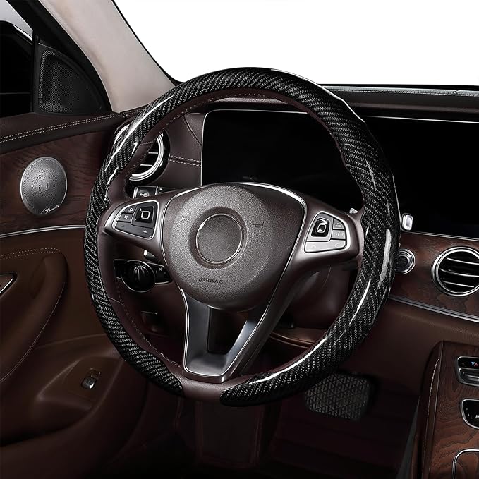 Car Steering Wheel Cover for Mazda 3, 5, 6, CX-3, CX-5, CX-30, CX-50, CX-9, CX-90, MX-5 Carbon Fiber Pattern Protective Cover - Black Compatible with 15-inch Wheels Decorative Modification Accessories