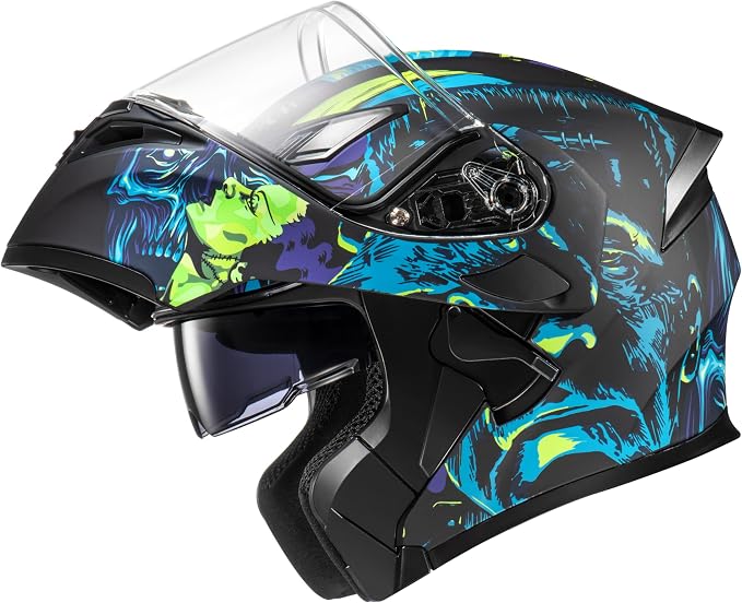 KYPARA Motorcycle Dual Visor Flip up Modular Full Face Helmet with DOT Certification of Impressionism