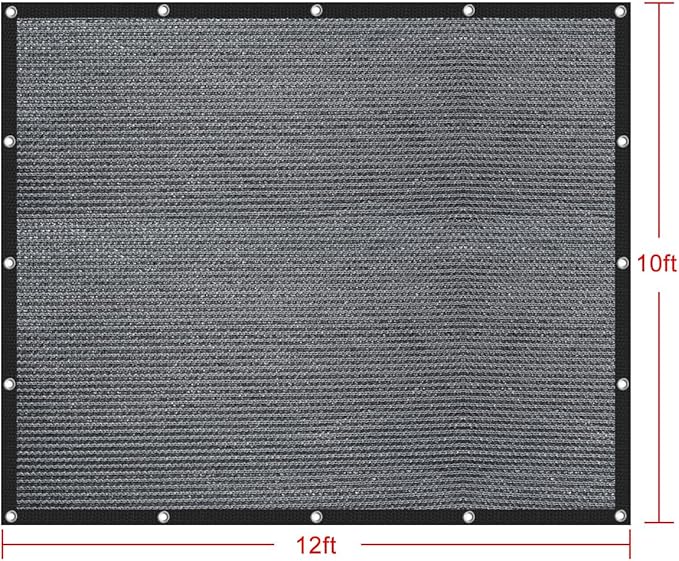 Shatex 90% Sun Shades for Patios 10x 12 ft Shade Fabric Sun Shade Cloth Taped Edge with Grommets Sun-Block Mesh Shade for Pergola Cover Canopy Grey, 12 Bungee Balls