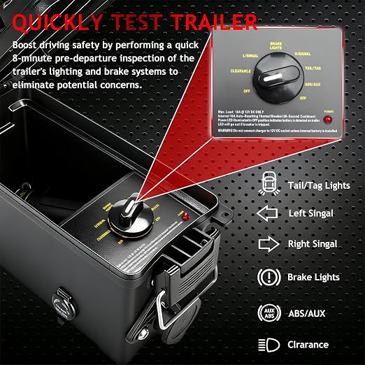 9102 Trailer Light Tester Box,Test Trailer Lighting and Brake Systems | 7 way round pin,(SAE J560),heavy duty,semi trailer light tester,RV,Trailer Wiring Tester,Avoid Blown Fuses
