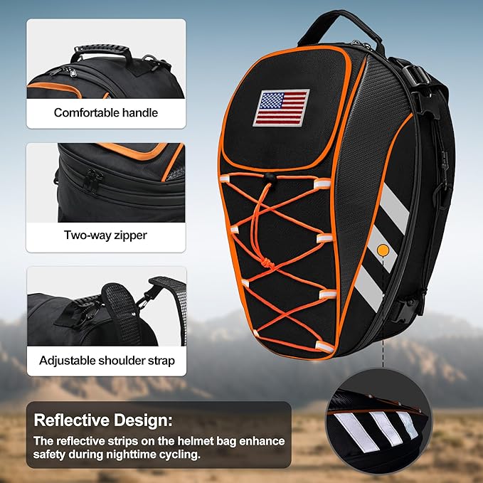 Motorcycle Helmet Backpack, 50L Expandable Motorcycle Tail Bag with Waterproof Rain Cover, Backpack & Rear Seat Bag, Fits Full Face Helmet for Motocross, Scooter, Street Bike