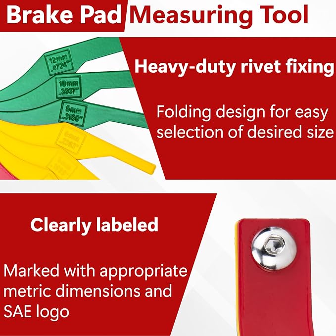 ecocstm 2 Pack 8 PCS Brake Lining Thickness Gauges, Brake Pad Measuring Tool, Color Coded Brake Pad Gauge with Metric & SAE Size, Brake Resetting Gauge Tool, for Quickly Measuring Disc and Drum