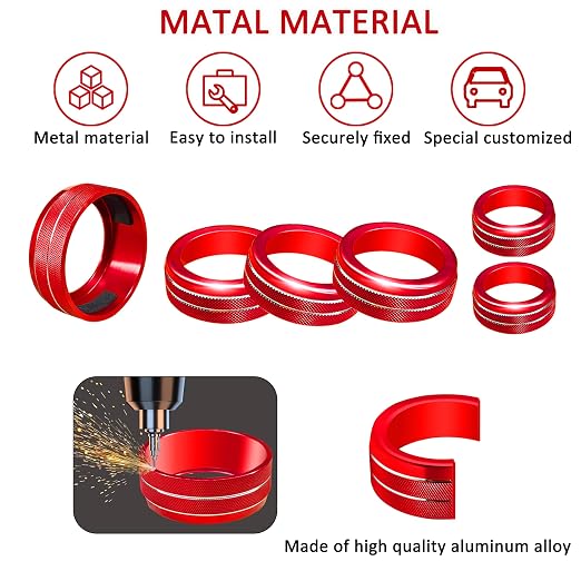for Toyota Tacoma Accessories 2023 2022 2021 2020 with 8" or 7" Touchscreens Knob Covers - AC Vent Ring Button Knob Covers for Air Conditioner Volume Mirror Push Start Stop Button Trim 12Pcs (Red)