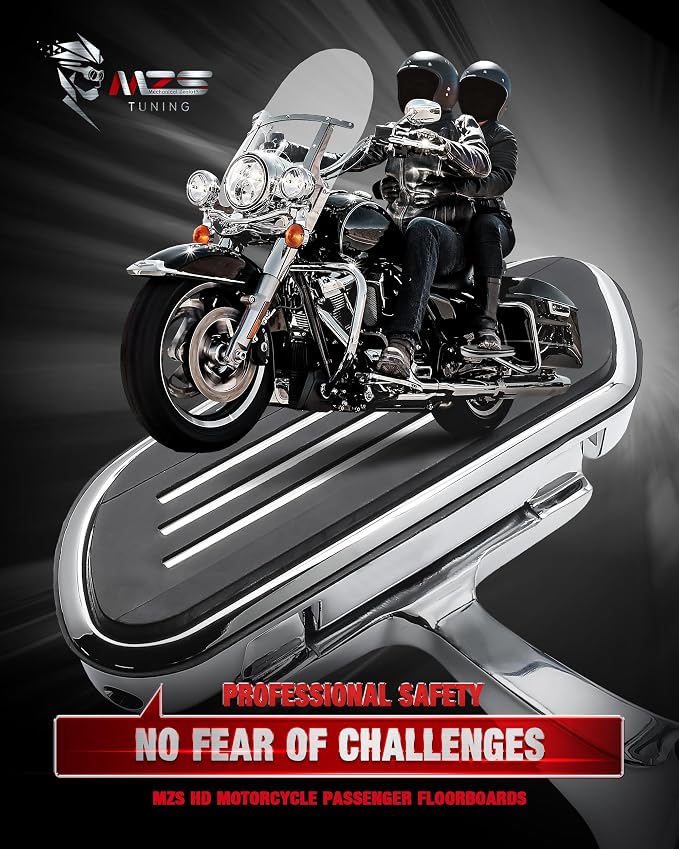 MZS Motorcycle Passenger Floorboards, Chrome Touring Footboards Floor Boards Rear Foot Pegs Mount Bracket Kit Compatible with Electra Glide/Road Glide/Road King/Street Glide/Ultra Limited