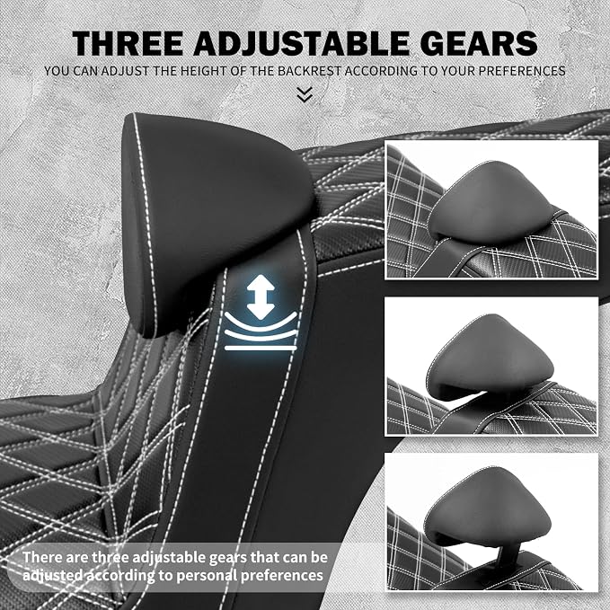 One-Piece Driver Passenger Seat Motorcycle 2-Up Seat with Driver Backrest Cushion Pad Fit for Harley Sport Glide FLSB Low Rider FXLR FXLRS FXLRST 2018-later (White Stitching)