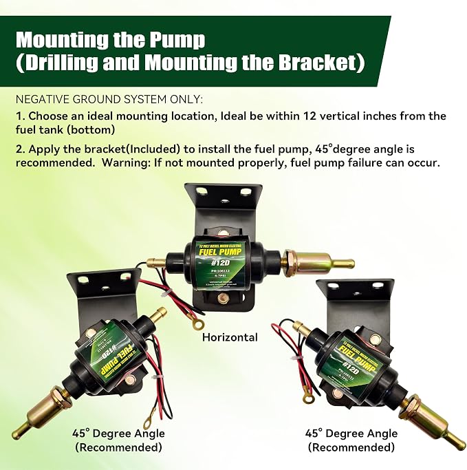 12D Micro Electric Diesel Fuel Pump Universal 5/16 inch Inlet and Outlet 12V 1-2 A, 35 GPH, 4-7 PSI