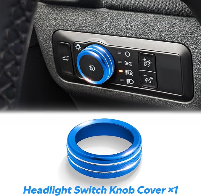 for 2025-2026 Ford Bronco Sport Accessories (Not for Bronco) 9PCS Aluminum Alloy Knob Cover Trim Set for Push Start, Volume, Air Vent Tabs, Headlight & Gear Shift Knob (Blue)