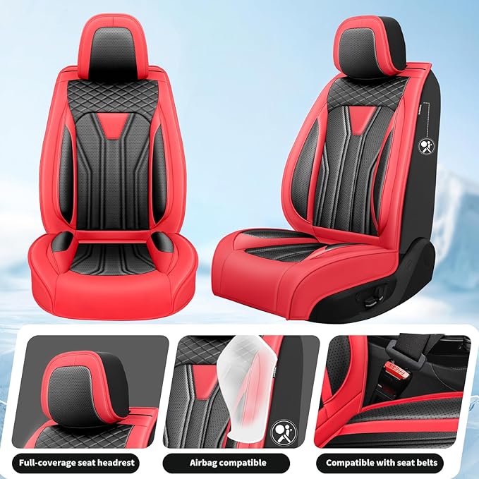 Fit Explorer Car Seat Covers Premium Leather for Ford Explorer 2004-2025 2026. Waterproof， Anti-Slip, Scratch-Resistant & All-Weather Seat Cushion Protector (2 Front Seat, Red&Black)