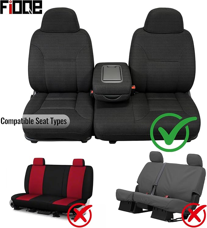 Front 60/40 Split Bench Seat Covers for Chevy Silverado Tahoe GMC Sierra 1995-2000 Front 60/40 Split Bench Seat with Opening Center Console Composite Fabric - Black