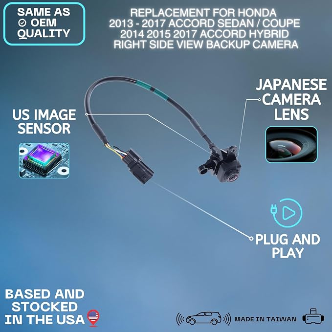 Right Side View Backup Camera Replaces for 2013-2017 Honda Accord Sedan/Accord Coupe | 2014-2017 Honda Accord Hybrid OE Part # 36580-T2A-A01, 36580-T3L-A01, 36580-T2A-A11, 36580-T3L-A11