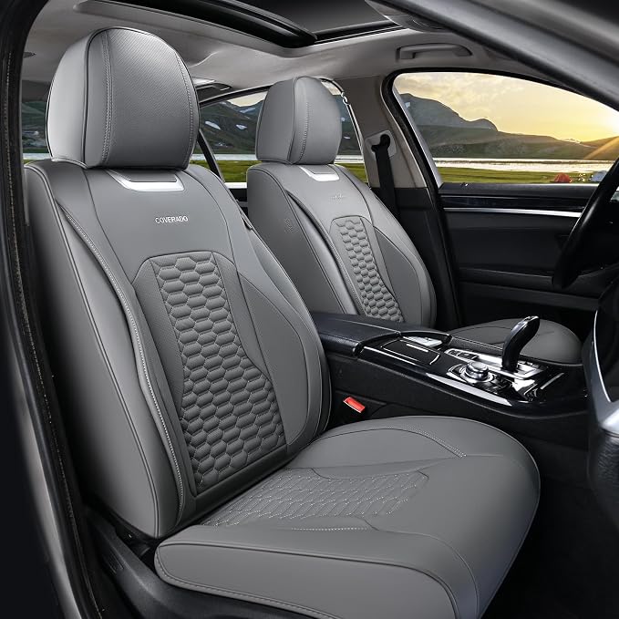 Coverado Seat Covers Front Seats, Leatherette Car Seat Covers, Waterproof Automotive Car Seat Covers Protector Interior Accessories Universal Fit Most Sedans, SUVs, Pick-up Trucks(Gray)